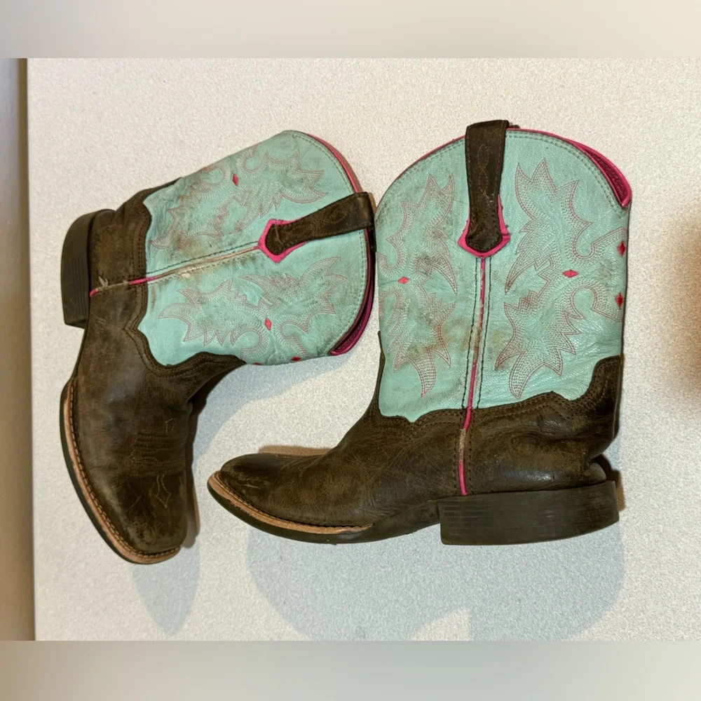 Ariat Kid's Tombstone Western Boot Square Toe Size 3.5 Brown‎ / Blue 10031516